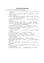 English worksheet: Basic Homophones