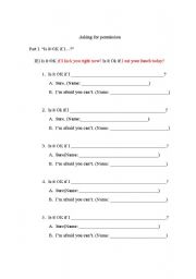 English worksheet: Asking for permission using 