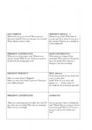 English worksheet: Tense Flascards