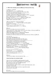 English Worksheet: dont lie - black eyed peas