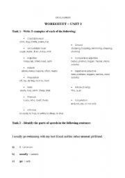 English worksheet: Worksheet for Parts of Speech (with sample answers)