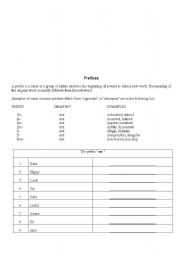 English Worksheet: Prefixes