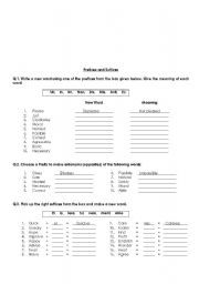 English Worksheet: Prefixes and Suffixes