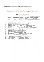 English worksheet: Adverbs of frequncy