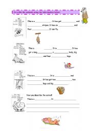 English Worksheet: Describing Animals