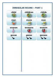 English Worksheet: PLURALS - part 1