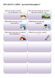 English Worksheet: SPEAKING CARDS - personal questions 3 + blank cards