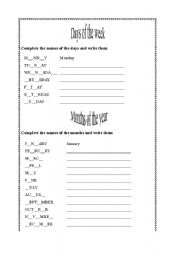 English Worksheet: Days and months