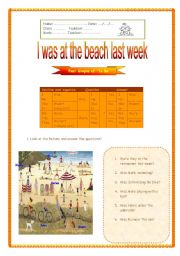 English Worksheet: I was at the beach last week 
