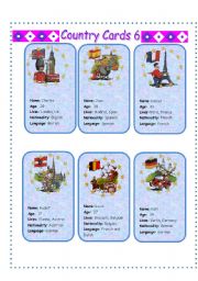 English Worksheet: Country Cards 6
