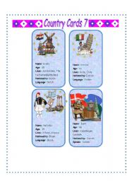 English Worksheet: Country Cards 7