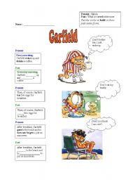 English Worksheet: A day in Garfields life