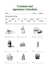English Worksheet: Containers and appearance of products