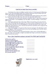 English Worksheet: Tom Sawyer reading comprehension