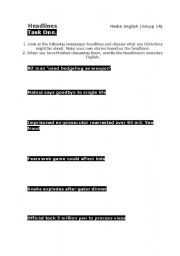 English Worksheet: Newspaper Headlines