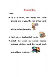 English Worksheet: Animal Uno