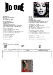 English Worksheet: song: No one Alicia Keys