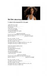 English worksheet: NO ONE (Alicia Keys)