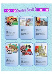 English Worksheet: Country Cards 8