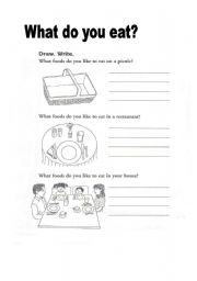 English Worksheet: what do you eat at picnic restaurant and home