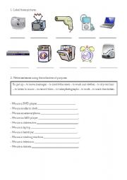 English Worksheet: Technologies- infinitive of purpose