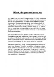 English worksheet: Wheel the greatest  invention