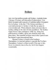 English worksheet: Sydney