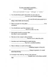 English Worksheet: Traveling: In Case, Although, Unless 
