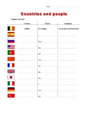 English Worksheet: Countries and People