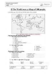 English Worksheet: If the World were a Village of 100 people