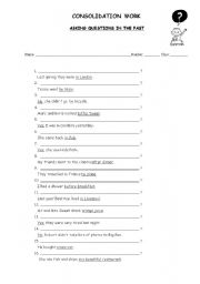English Worksheet: Questions in the past