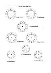 English Worksheet: Draw the hands on the clock