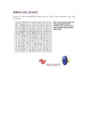 English Worksheet: Numbers and Colours Wordsearch