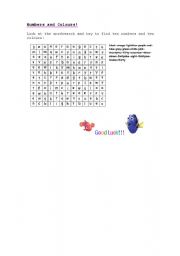 English worksheet: Numbers and Colours Wordsearch