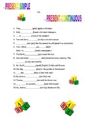 English Worksheet: PRESENT SIMPLE OR PRESENT CONTINUOUS