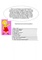 English Worksheet: Lisa simpson life