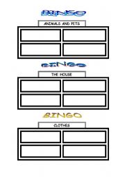 English worksheet: BINGO BLANK CARDS