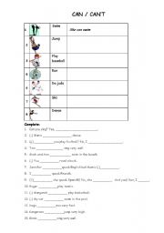 English Worksheet: Can and Cant