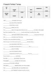 English worksheet:  Small test from PRESENT PERFECT TENSE 3 + irregular verbs