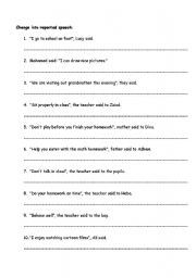 English Worksheet: reported speech