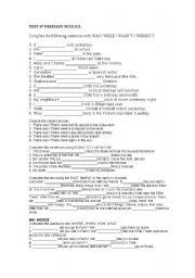 English Worksheet: TEST: PAST SIMPLE, WAS / WERE, THERE WAS /THERE WERE, WH-WORDS. GOING TO