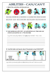 English Worksheet: ABILITIES - CAN/CANT