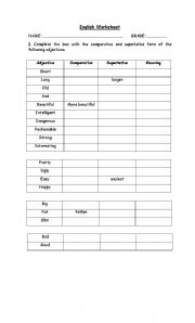 English worksheet: comparatives and superlatives