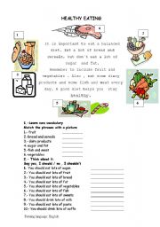 English Worksheet: Reading: healthy food