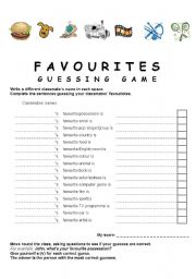 English Worksheet: favourites
