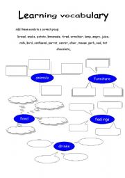 English Worksheet: organizing vocabulary