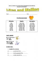 English Worksheet: likes and dislikes