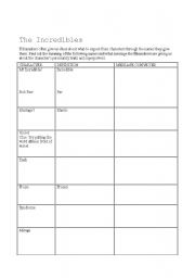 English Worksheet: The Incredibles - characters names