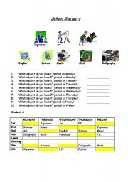 English Worksheet: School Subjects