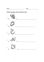 English worksheet: Color of  the Fruits